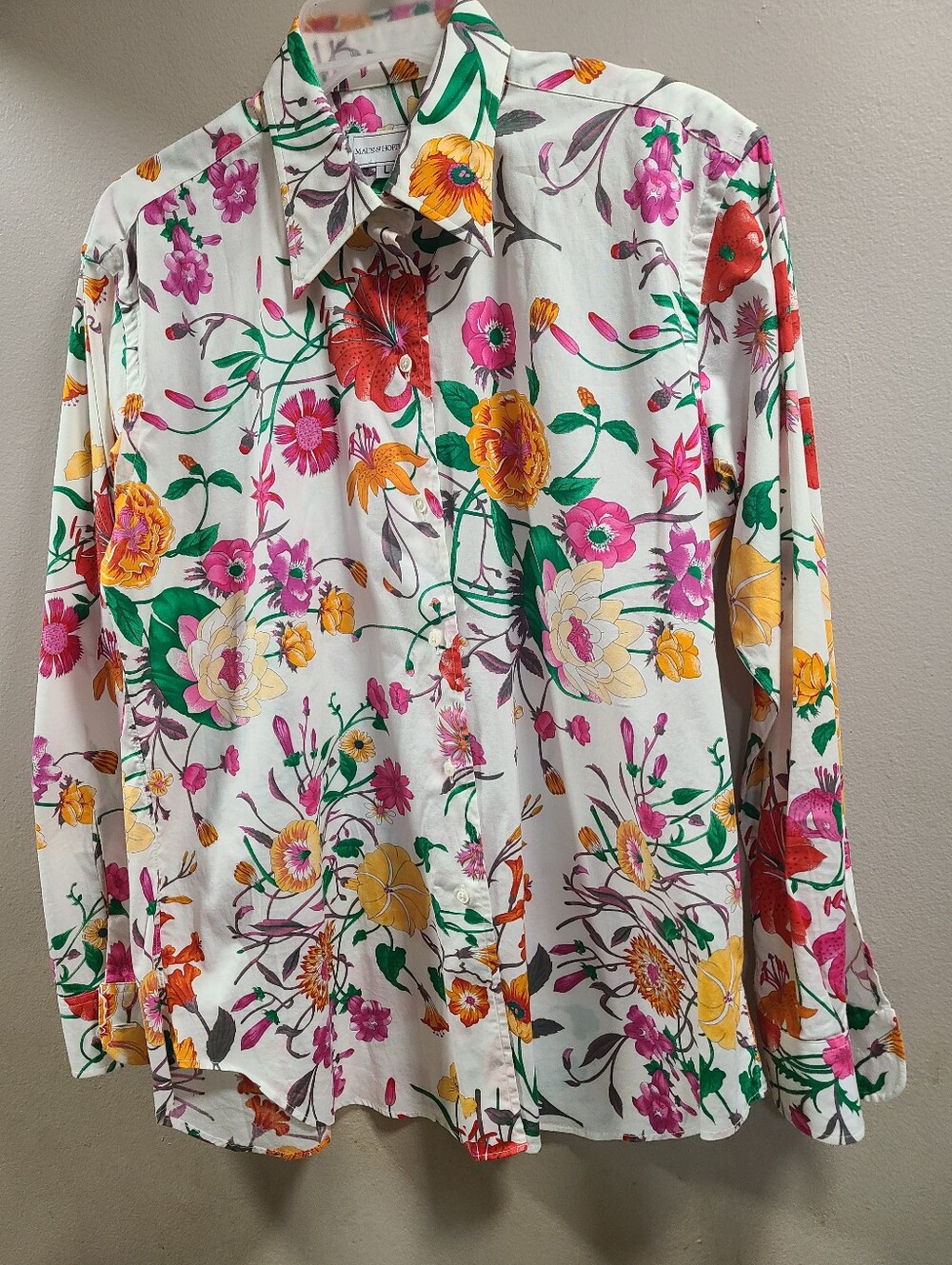 Maus & Hoffman Floral Button Front Shirt 100 % Cotton Made In The USA  Size L